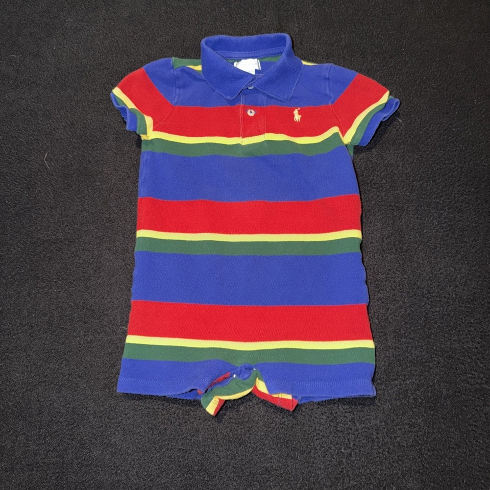 Ralph Lauren Baby 24 Months Polo Striped‎ Romper With Snap Buttons